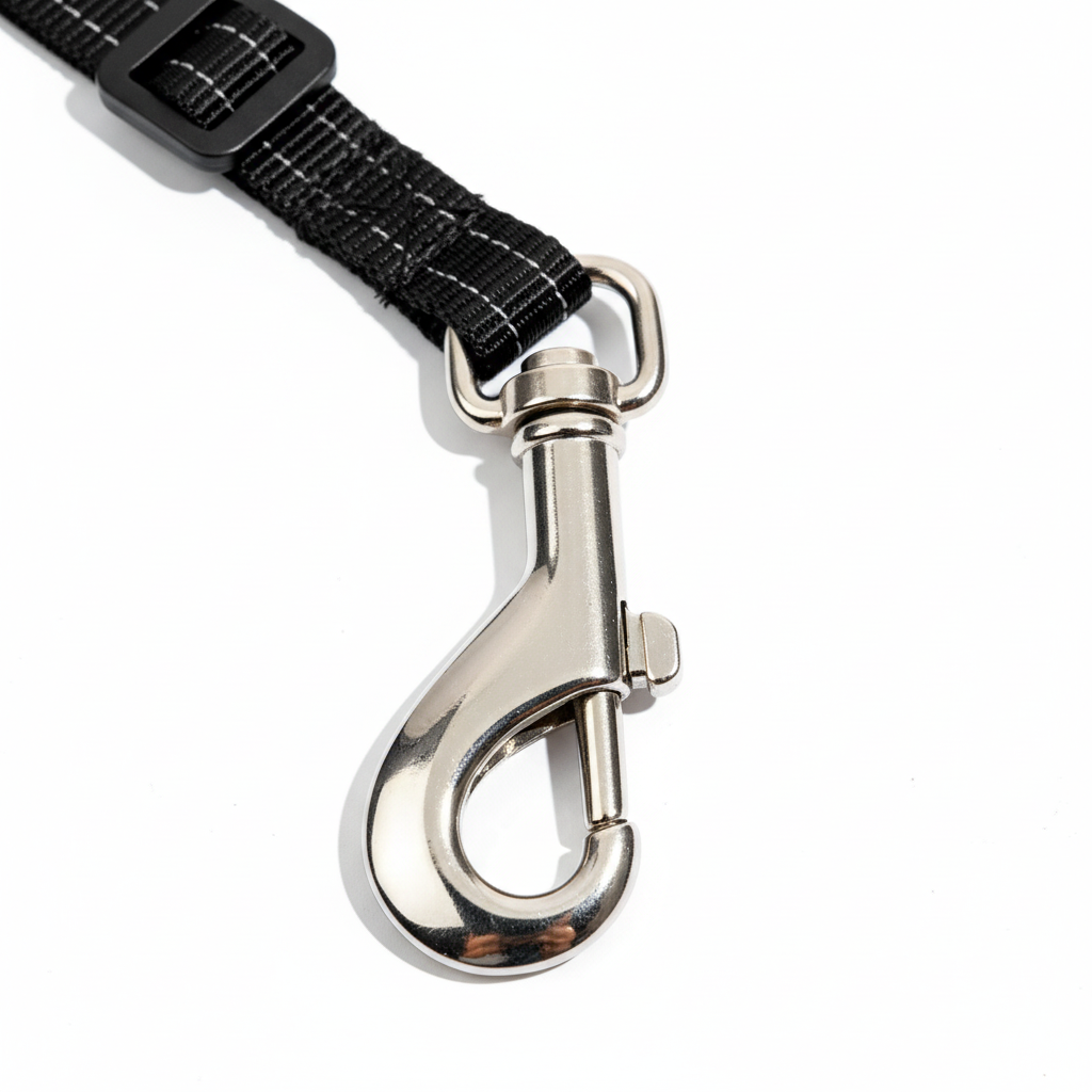 TrailSet Pro silver swivel snap hook close-up showing chrome finish and locking gate