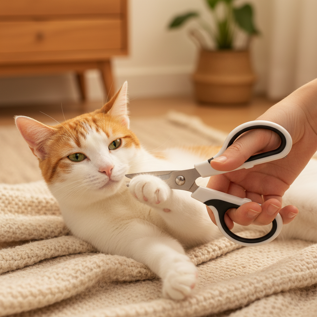 PawCut Pro scissors trimming cat claw lifestyle scene