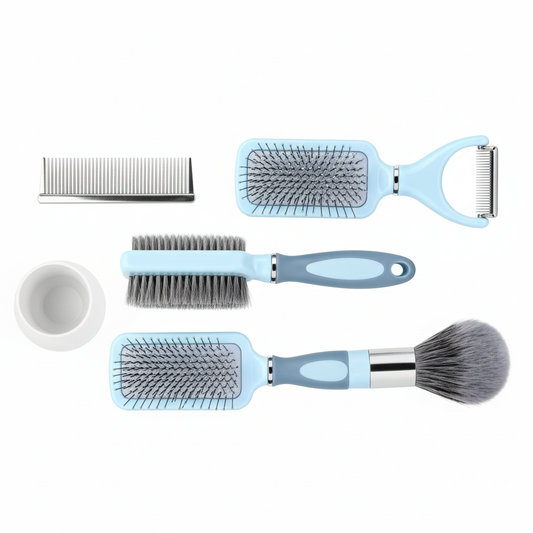 GroomPro 5-Piece Pet Grooming Brush Set on pure white background