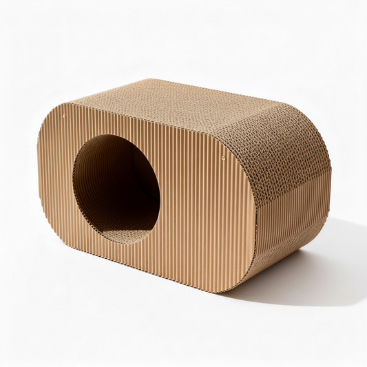 KraftDen Corrugated Cardboard Cat Tunnel House on pure white background
