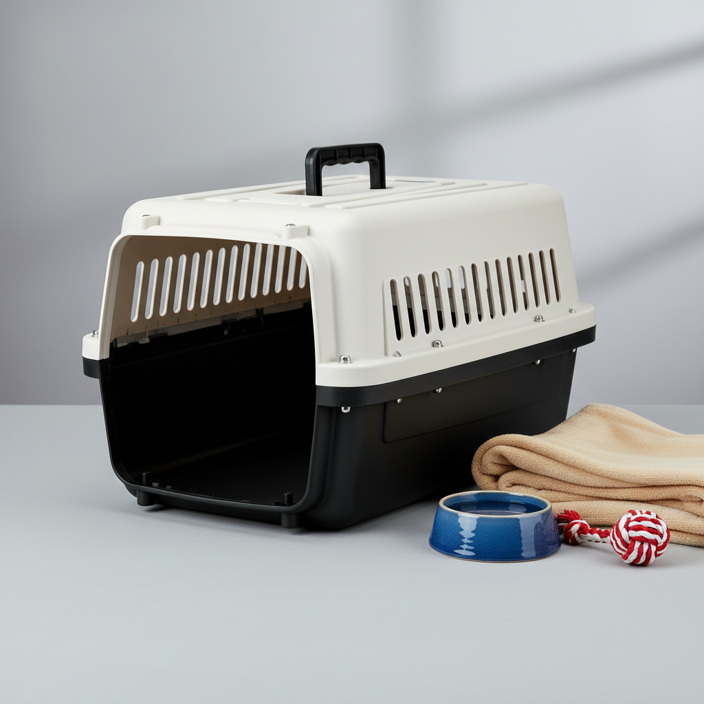 TravelSafe carrier open showing interior with blanket and bowl