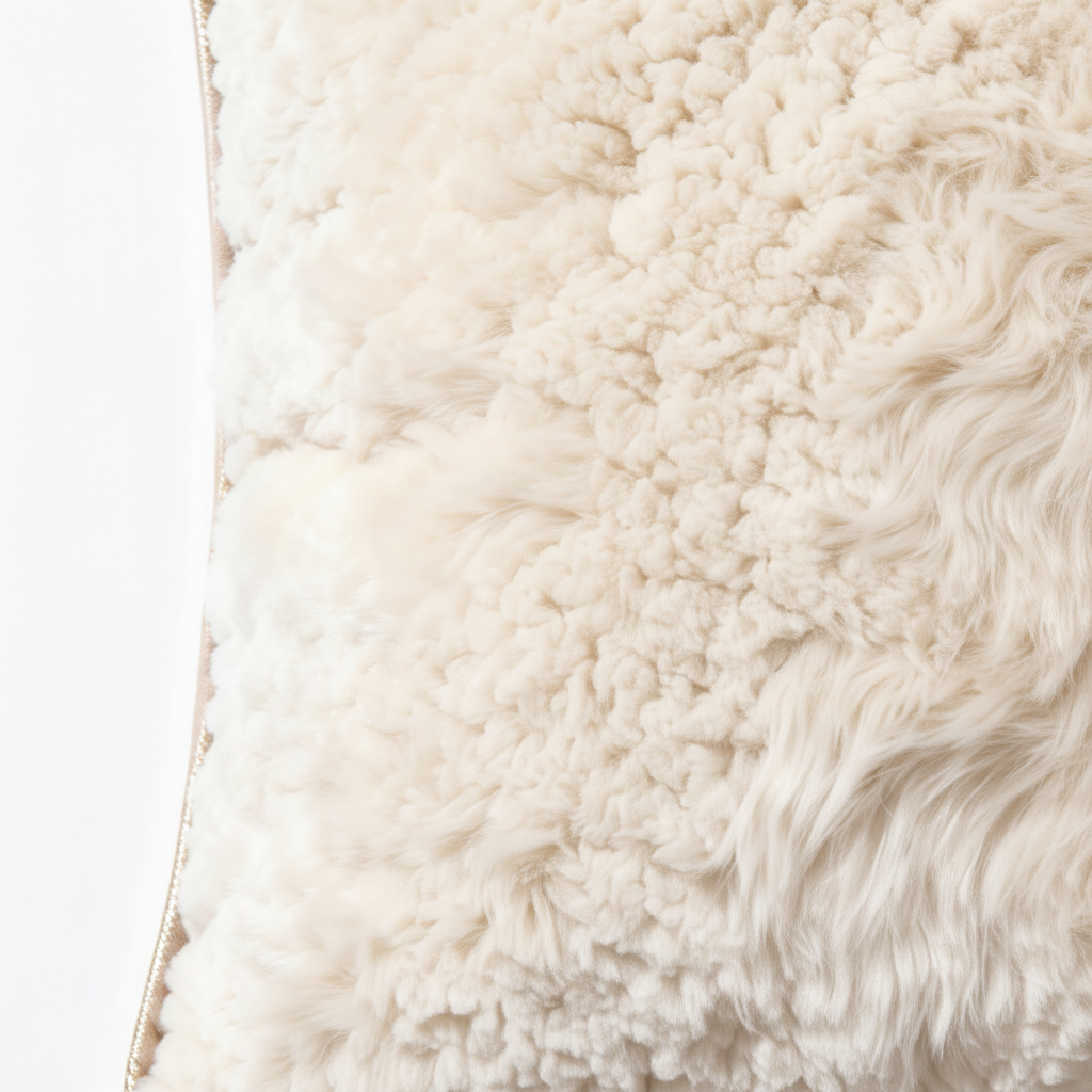 CloudNest faux fur fabric and gold piping trim close-up detail