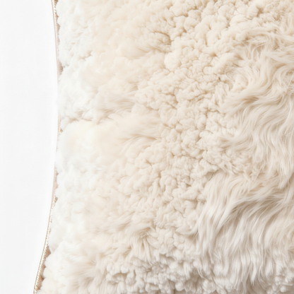 CloudNest faux fur fabric and gold piping trim close-up detail