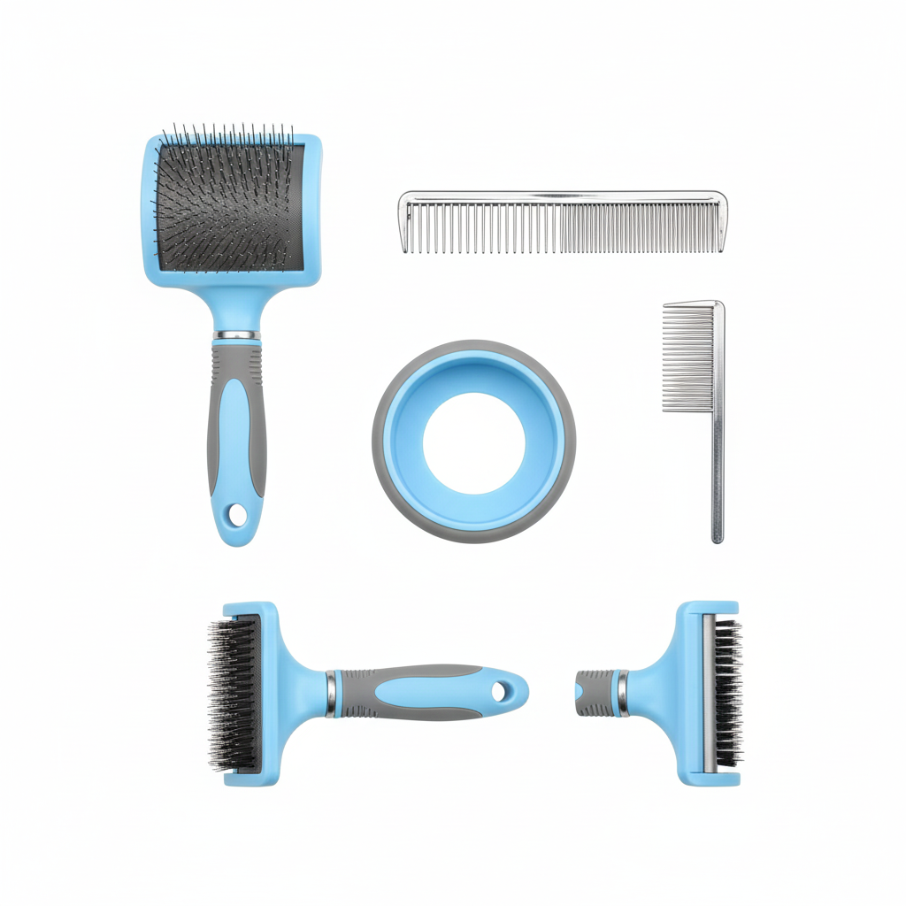 GroomPro 5-Piece Pet Grooming Brush Set on pure white background