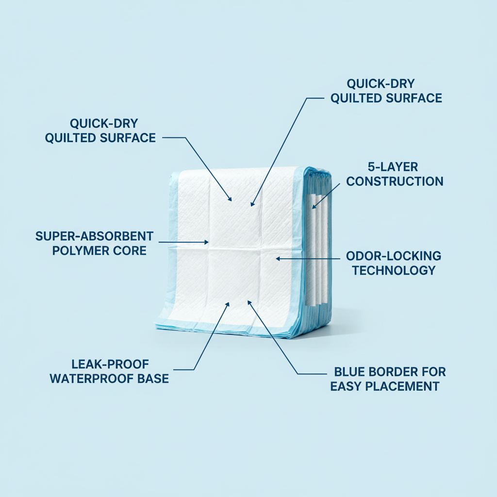 AbsorbMax pet pads feature infographic on light blue background