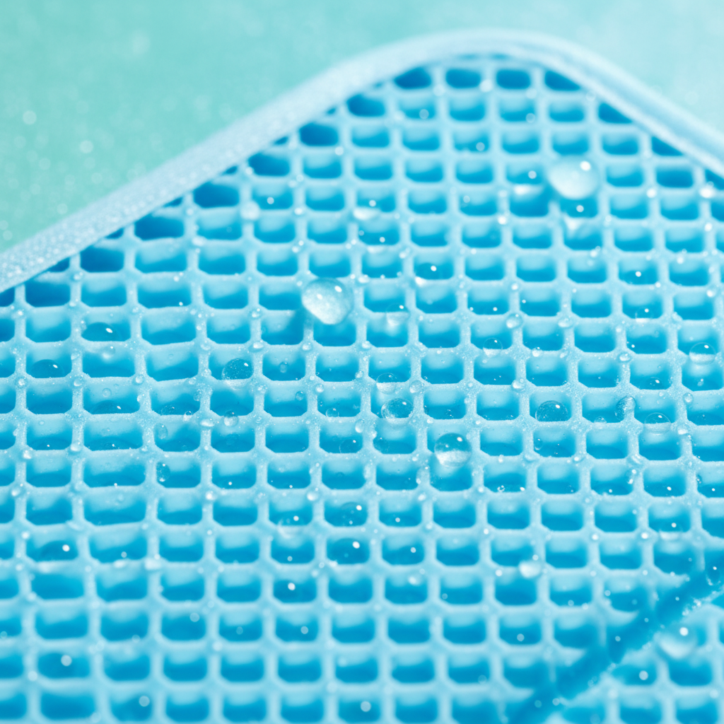 CoolPaw cooling mat honeycomb gel texture close-up on icy blue background