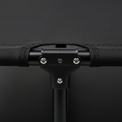 TrailRest Pro steel frame joint close-up on charcoal background