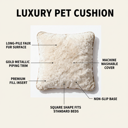 CloudNest pet cushion feature infographic on warm white background