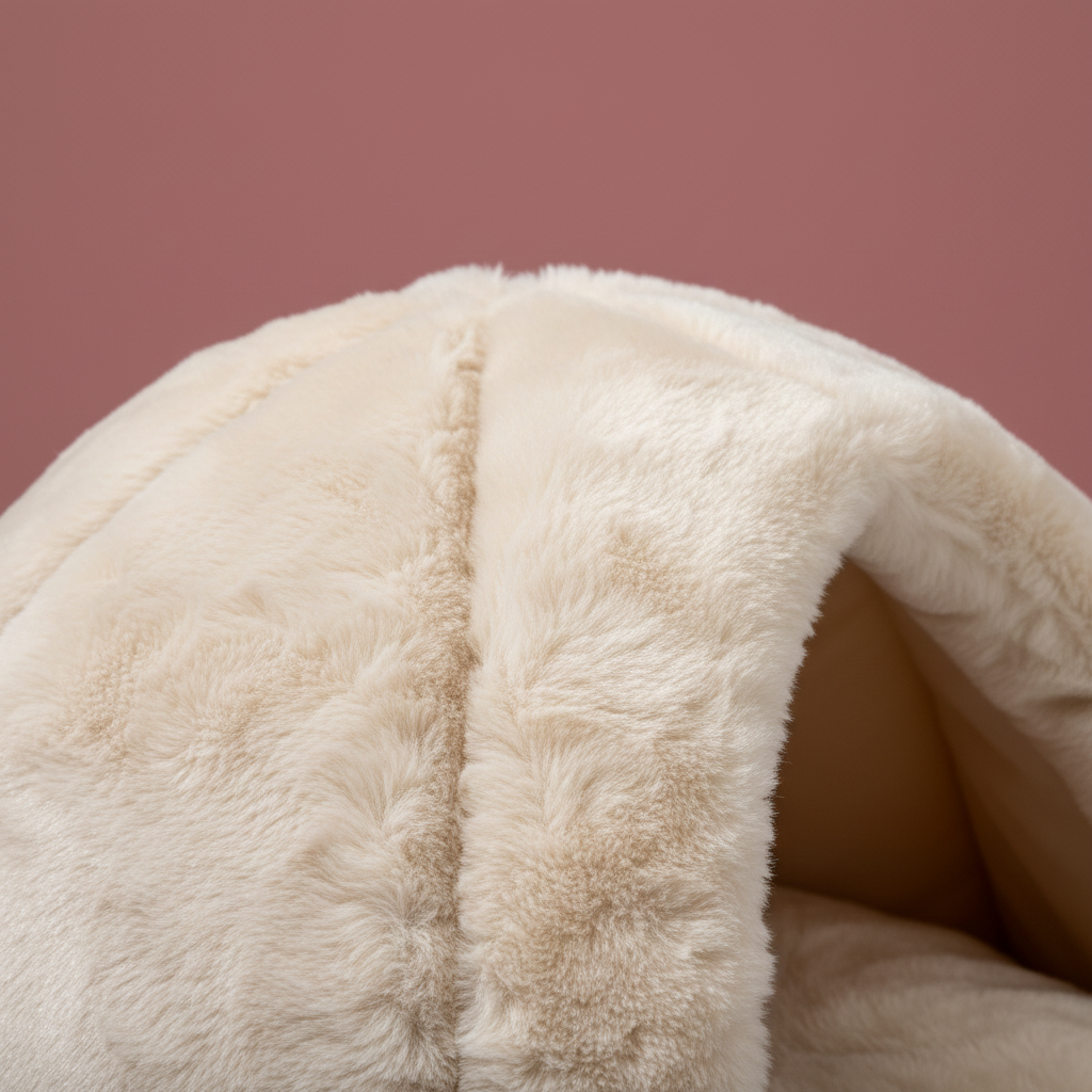 CozyDen plush fabric texture close-up on dusty rose background
