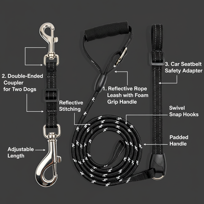 TrailSet Pro 3-piece set infographic on dark charcoal background with labeled components
