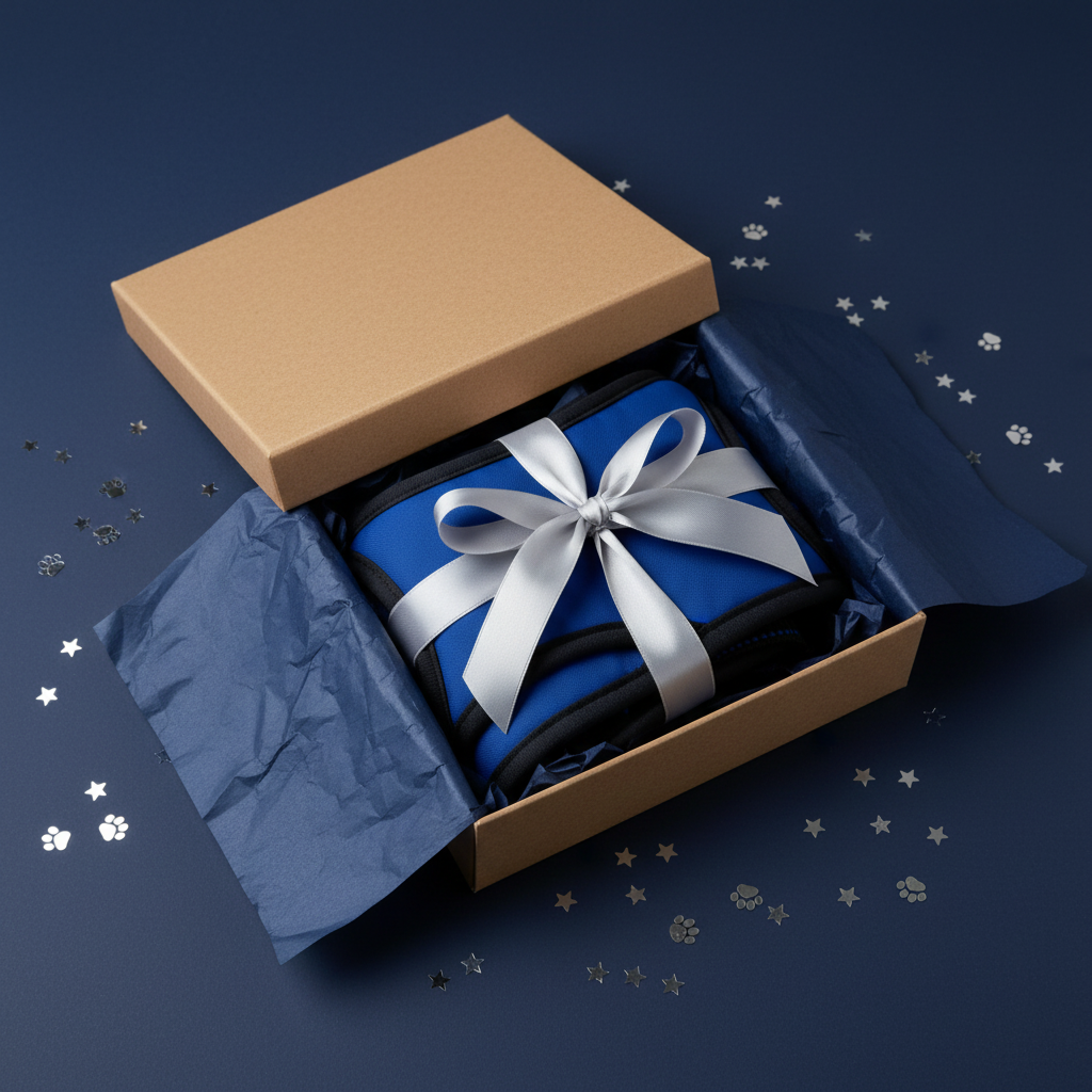 SafeStep harness gift presentation on deep navy background