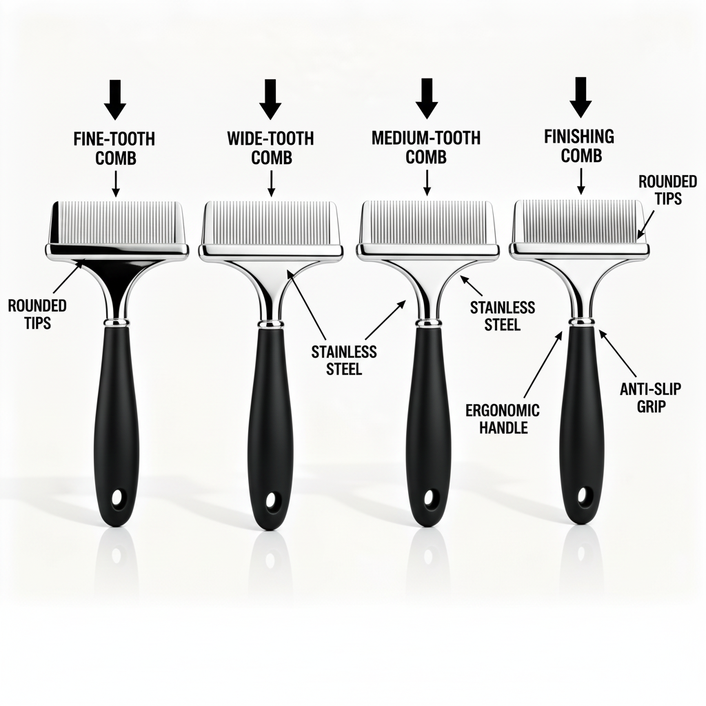 ComboSet Pro infographic with labeled combs and features on white background