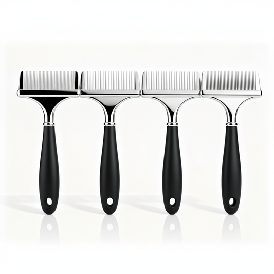 ComboSet Pro 4-Piece Stainless Steel Pet Comb Set on pure white background