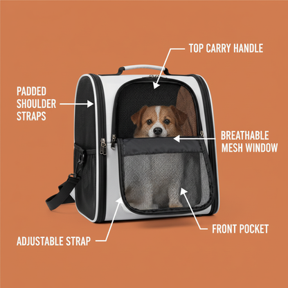 PawVenture Pro feature infographic on terracotta orange background